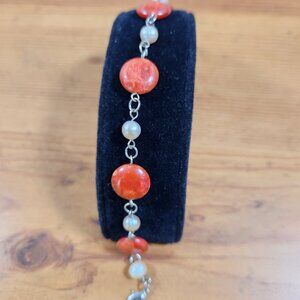Vintage Coral & Pearl Bracelet 9-10" Linked